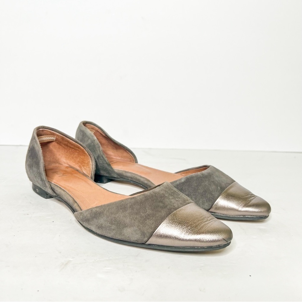 J. Jill Grey Silver Suede Leather Two Tone Pointed Flats Size 7 Women’s